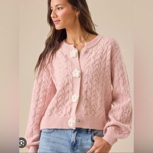 Altar'd State Pink Cable Knit Cardigan with Floral Accents